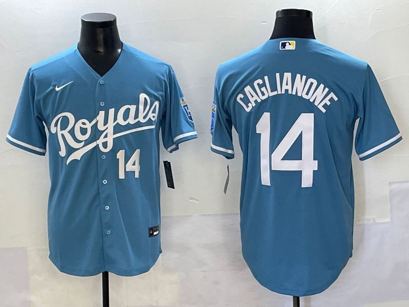 Men 2025 Kansas City Royals #14 Caglianone Light Blue Game Nike MLB Jersey style 5